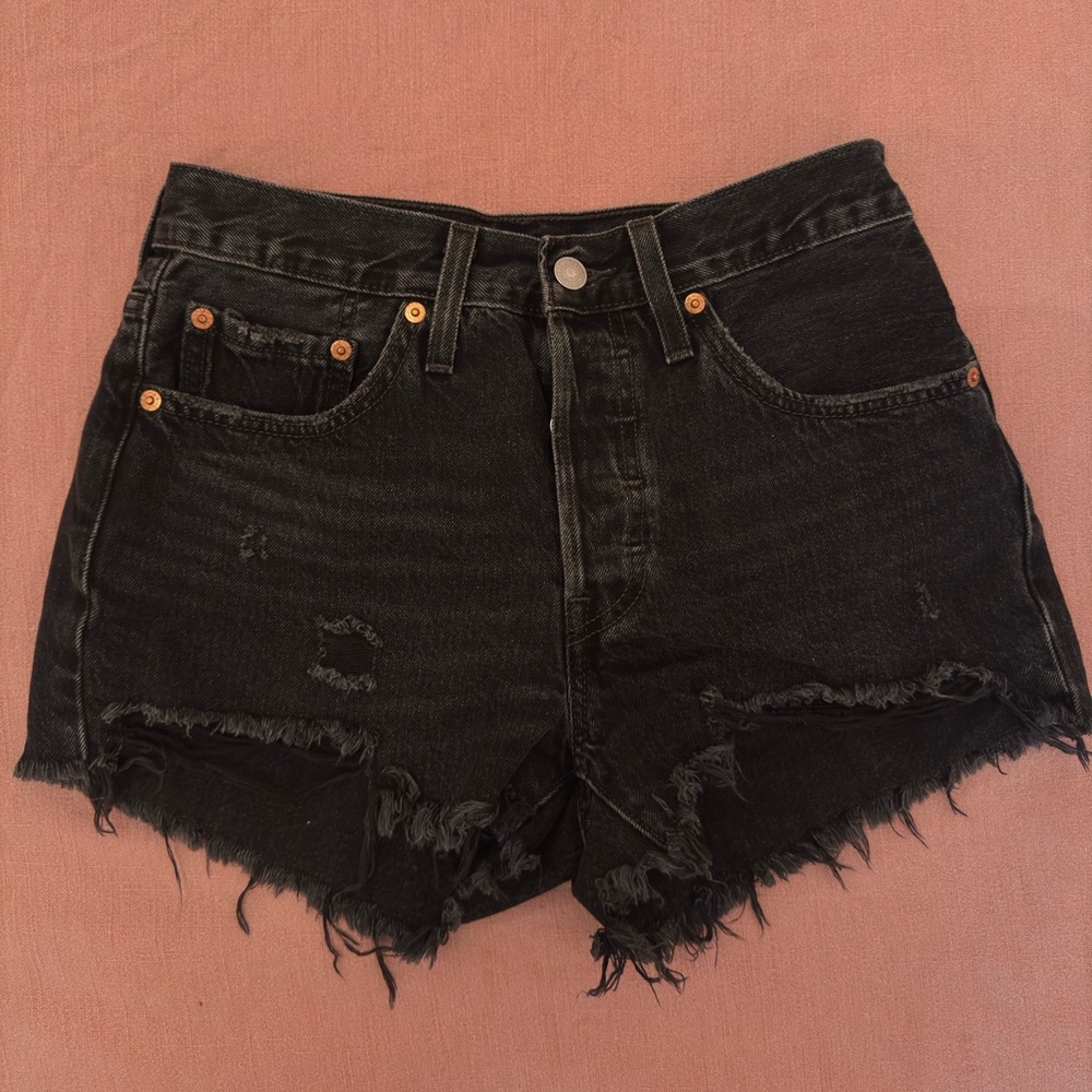 Levi's 501 Black Jean Shorts Distressed High-Waisted